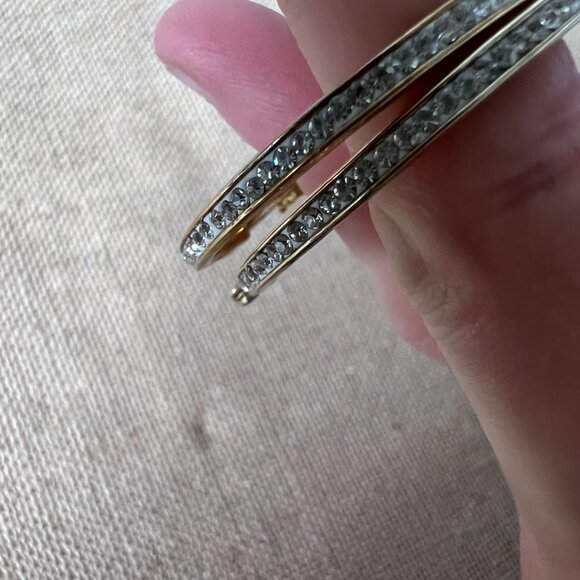 Gold tone and crystal embellished medium hoop earrings lightweight full loop - Picture 5 of 6